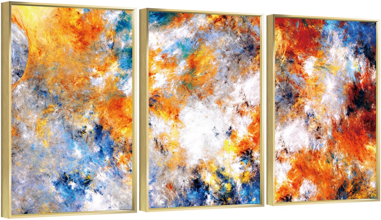 3 Set Framed Canvas Wall Art Oil Paintings - Flashy Fireworks Abstract Wall Art